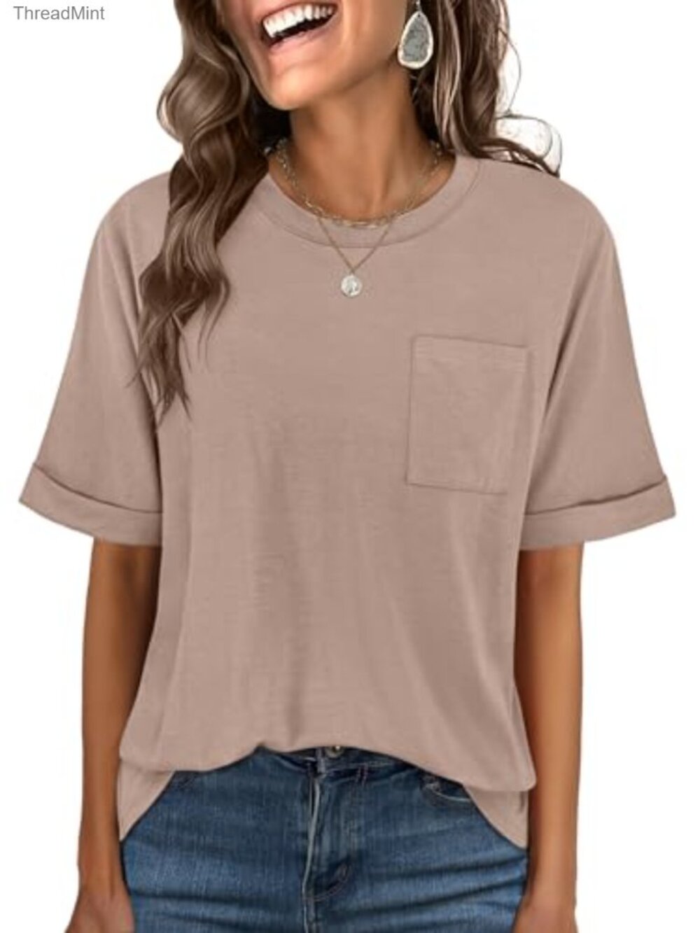 Oversized Short Sleeve T-Shirt with Pocket - Soft Stretchable Polyester Blend